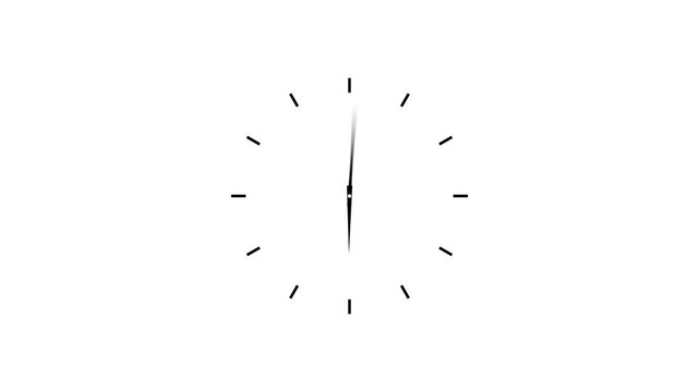 Clock spinning, watch animation on white background with alpha channel. Clock icon flat style. 12 hours clock dial , twenty-four hours time lapse animation. clock icon