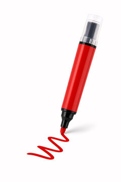 Red Permanent Marker Pen Drawing Zigzag Line Isolated on White Background
