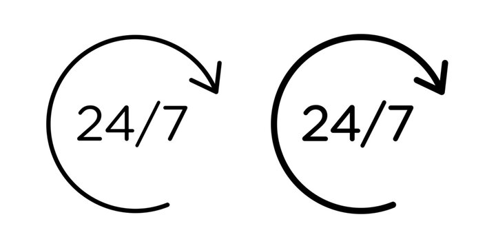 24 Hours a day service icon simple drawings set. EPS10
