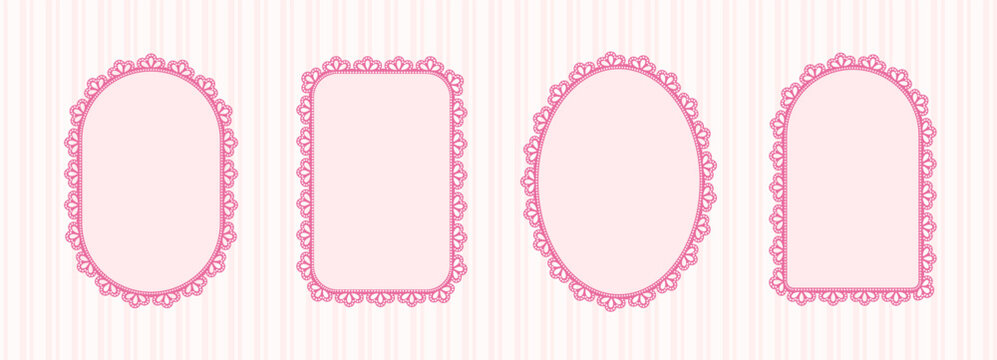 Border coupon, label shape and badge emblem with lace ornate frame. Vintage outline sign for classic retro banner. Set of decorative frame design for label invitation, packaging, tag.