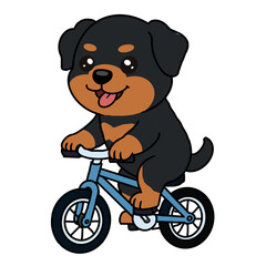 Fototapeta premium Cute cartoon rottweiler puppy riding a bicycle