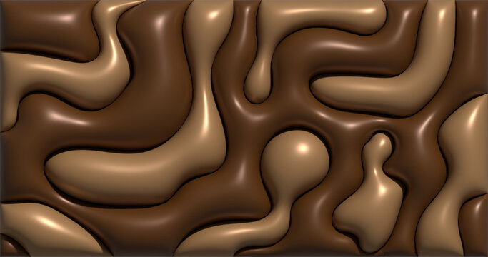 Brown inflated figures with shiny surface, 3D rendering illustration