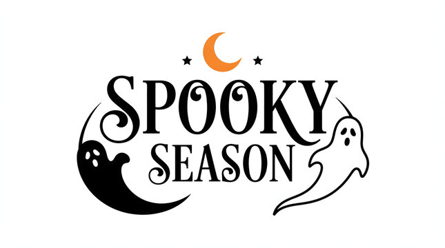 Spooky season design featuring creative happy halloween typography with cute ghosts and crescent moon elements