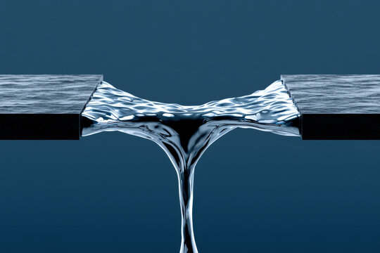 Transparent Liquid Bridge Between Two Surfaces Demonstrating Water Surface Tension Physics