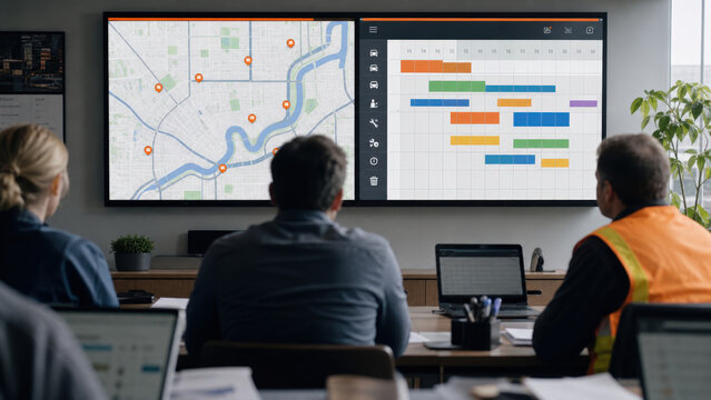 City Maintenance Calendar Map for Municipal Asset Scheduling Public Works Planning Infrastructure Repairs and Urban