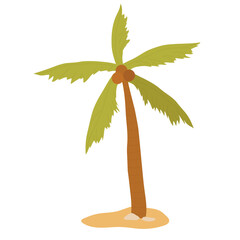 Fototapeta premium Coconut palm tree, exotic summer sea beach plant vector illustration. Cartoon beachside palm tree growing in sand, paradise seaside nature isolated on white