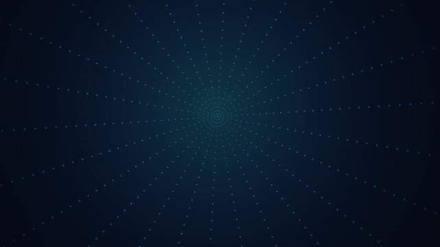 Abstract digital radial dot pattern background, pulsing geometric light motion dots