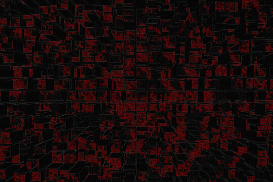 Abstract dark red and black geometric background, 3D block texture pattern, futuristic tech digital wallpaper for gaming and web design