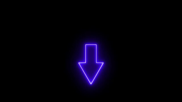 Abstract glowing down arrow icon animation. neon arrow pointing down, download concept. 4k motion with alpha channel Moving arrow pointing down. Down-direction arrow