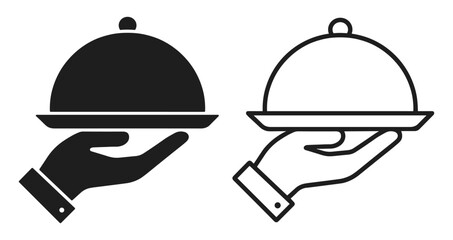 Fototapeta premium Serving cloche held by hand icon set on transparent background