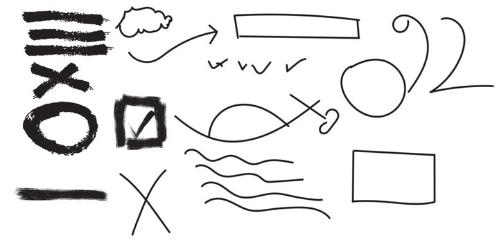 Hand drawn black and white sketchy elements isolated on a white background