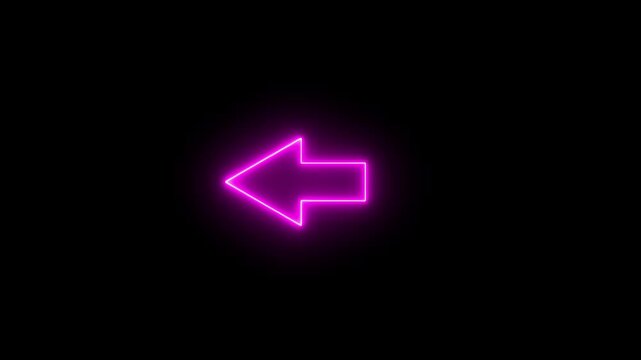 Neon line direction symbol indicating back or previous page icon. Simple red pointer showing opposite direction. Arrow bouncing slide to left. 4k