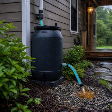 Rain Barrel Overflow Route Monitoring for Residential Stormwater Management Garden Irrigation Flood Prevention and