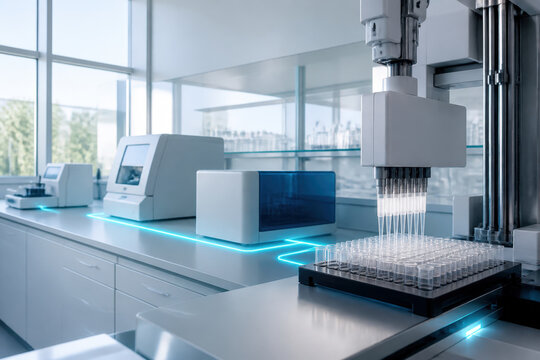 Robotic Pipette Laboratory Sample Workflow for Automated Testing Precision Liquid Handling and High Throughput Research