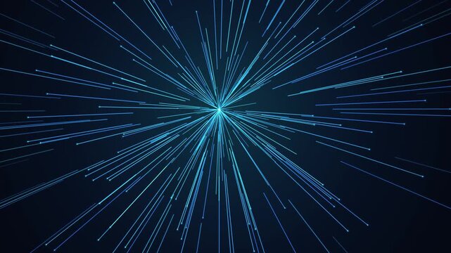 Blue light speed warp tunnel abstract background, hyperspace travel effect, digital data flow motion