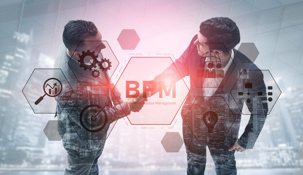 Business Process Management concept showing workflow analysis, process optimization, team collaboration, automation, and performance improvement Vouch