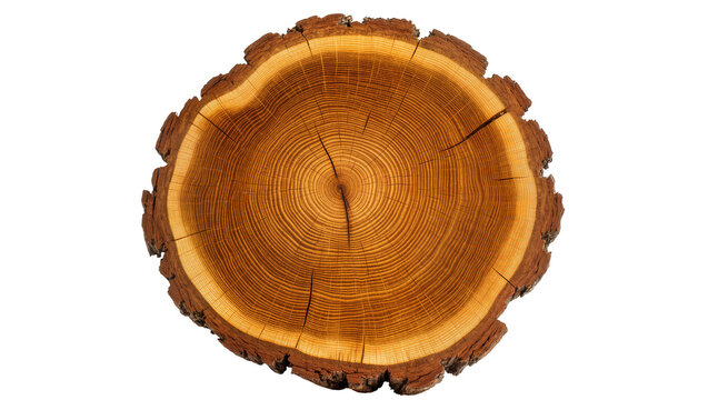 Rough bark tree stump cross-section with visible growth rings, isolated on transparent background