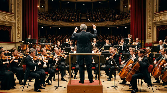 Symphony Orchestra Performing in Grand Concert Hall.