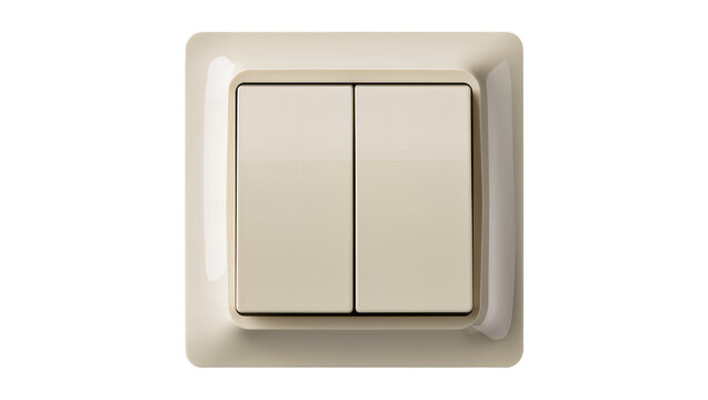 Beige double light switch with cream buttons, isolated on transparent background