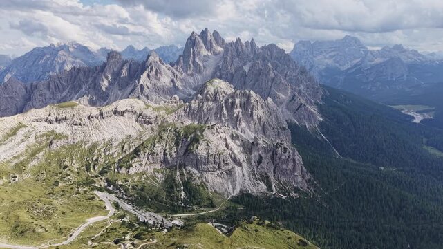 The mountain peaks of Ciadin del deserto in the Dolomites in Italy.