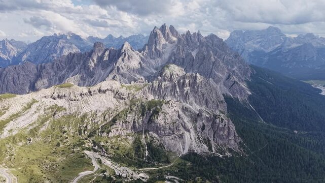 The mountain peaks of Ciadin del deserto in the Dolomites in Italy.