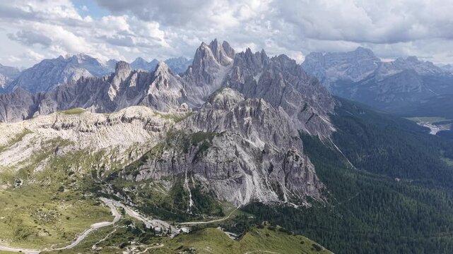 The mountain peaks of Ciadin del deserto in the Dolomites in Italy.