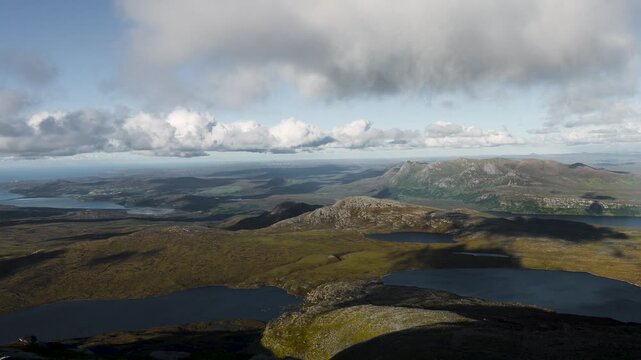 View from the summit of Ben Hope, Scotland's northernmost Munro, over the mountains and coast of northern Scotland