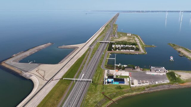 Aerial view of afsluitdijk causeway and dam in the netherlands