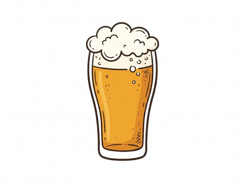 Hand drawn illustration of a glass of cold beer with foam on a white background