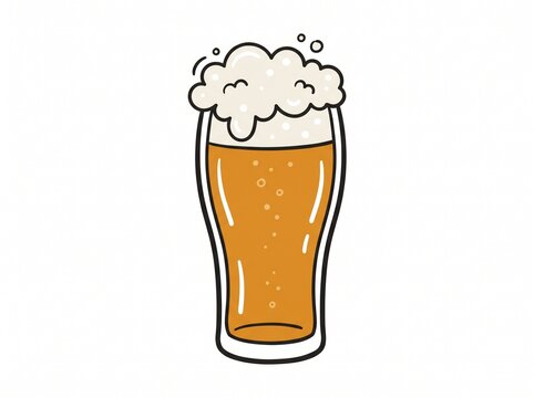 Hand drawn illustration of a glass of cold beer with foam on a white background