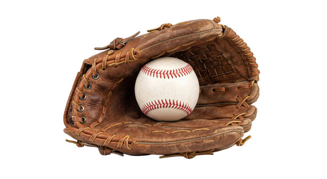 Vintage baseball glove cradling a worn baseball, ready for the game