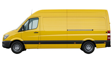 Bright yellow cargo van with sliding door, isolated on transparent background © Viktor