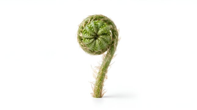 Fresh green fiddlehead fern isolated on white background.