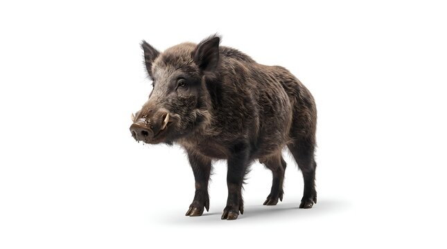 A majestic wild boar standing isolated on a white background.