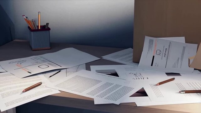 Hand Organizing Papers on a Cluttered Office Desk