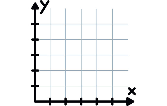 Coordinate plane with x and y axes and upward arrow vector illustration