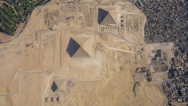 Giza Pyramids Aerial Overhead Geometry Shadow Desert Egypt Ancient Pattern