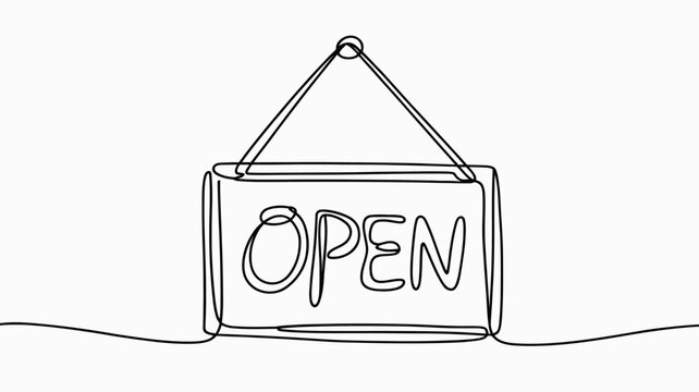 Hanging OPEN shop sign in continuous line lettering