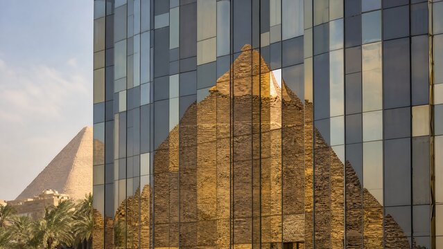 Great Pyramid Reflection Modern Glass Building Cairo Egypt Architecture
