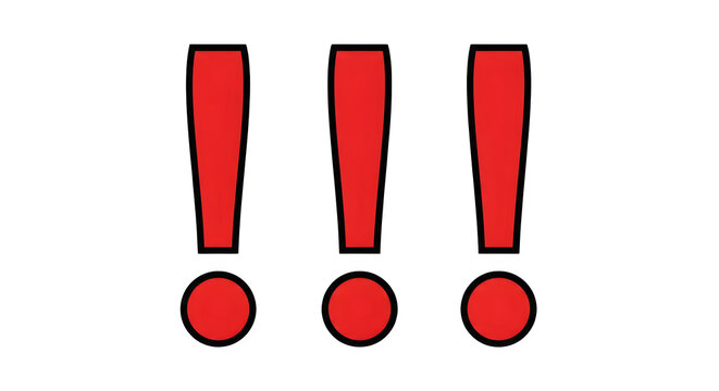 Set of three red exclamation mark symbols isolated on a transparent background for attention and important alert design elements