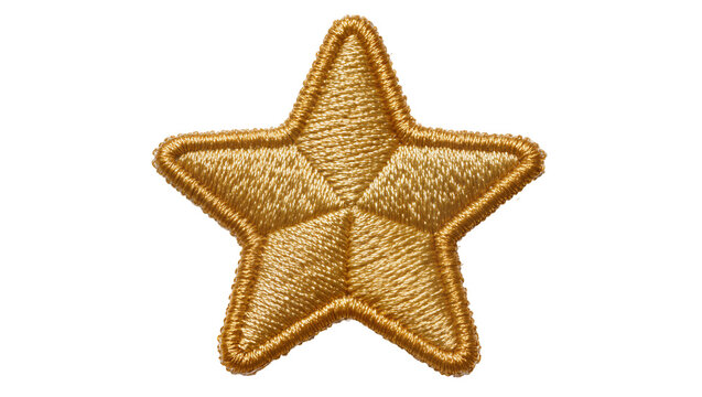 Golden embroidered star patch, isolated on transparent background