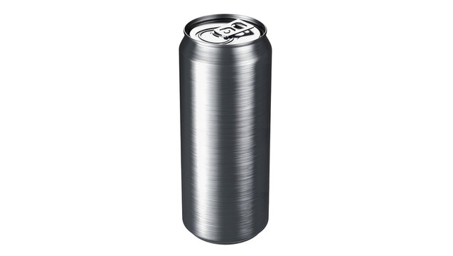 Brushed aluminum soda can with pull tab, isolated on transparent background