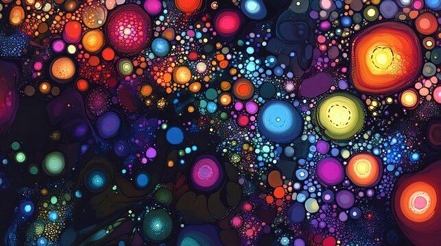 In a captivating display, bright circles of various sizes and colors swirl together, symbolizing the complex workings of neural networks