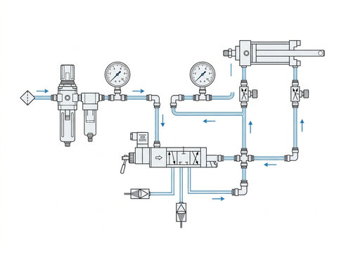 Pneumatic control system diagram with gauges