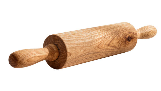 Wooden rolling pin with handles, isolated on transparent background