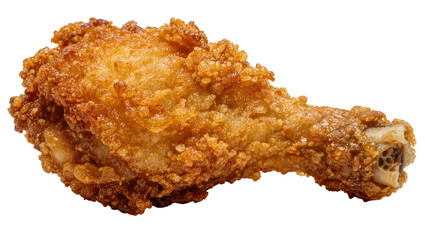 Golden crispy fried chicken drumstick with crunchy breading, isolated on transparent background © Iura