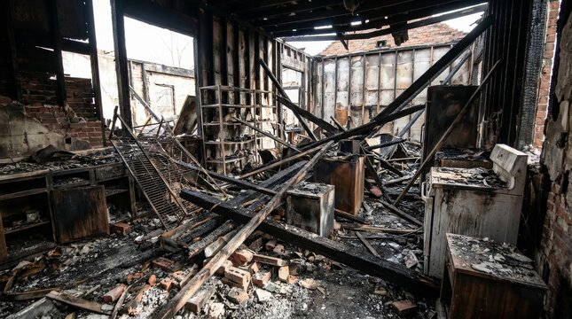 The aftermath of a campfire disaster showing a burned down building in Oregon.