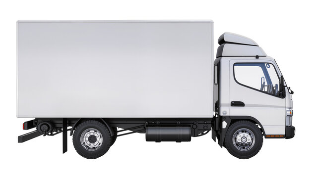 White box truck with cargo container, isolated on transparent background