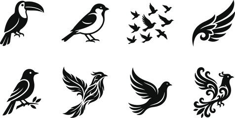 Naklejka premium Bird Silhouette Logo Collection with Flying Birds and Decorative Wing Designs