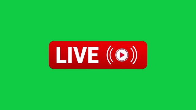 red button live streaming title on green screen background